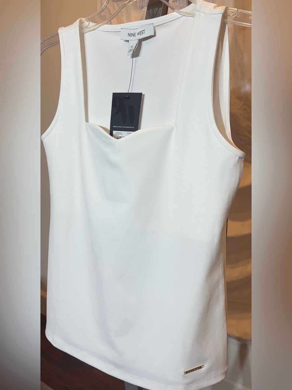 Nine West White Square-Neck Sleeveless Tank